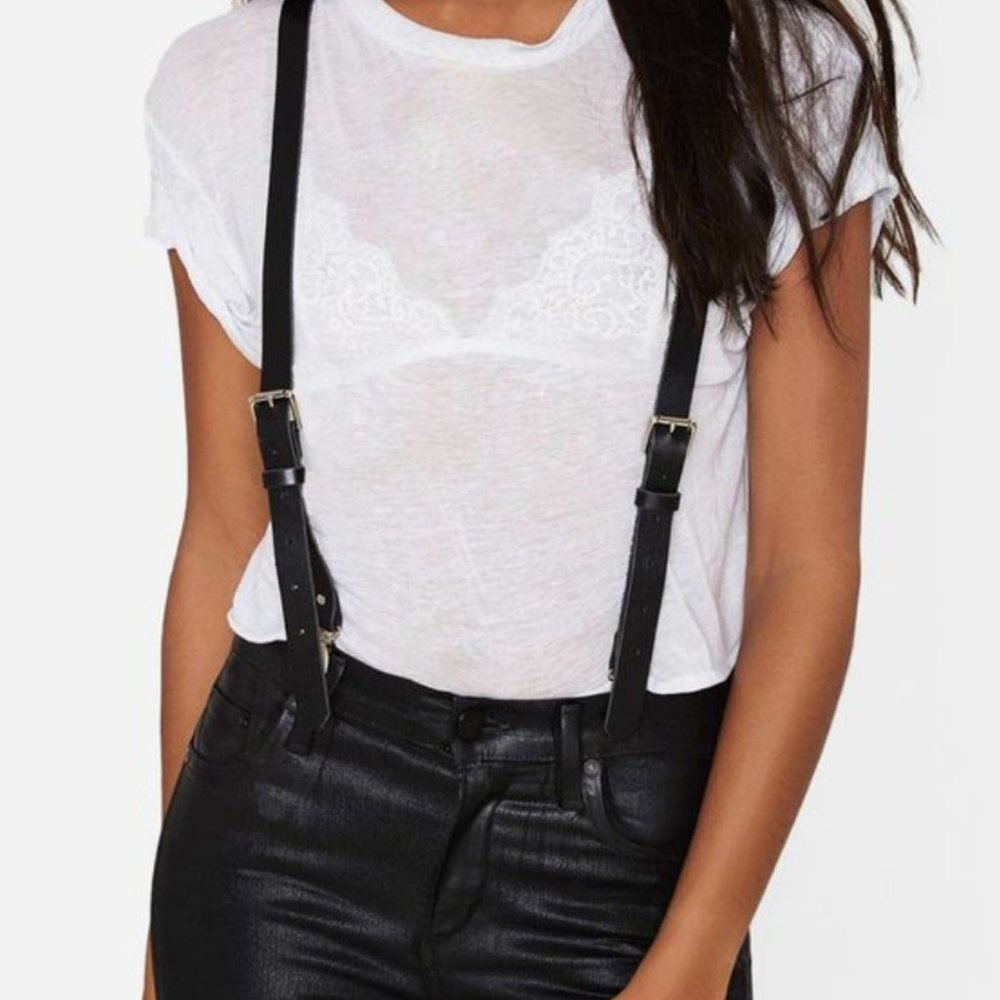 JAKIMAC Black Leather Suspenders